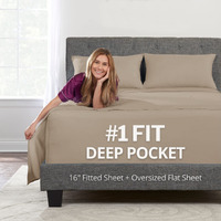 Queen Sheets Set Bed Sheets - Queen Bed Sheets Set Sheets For Queen Size Bed Bedding Sheets & Pillowcases - 16    Deep Pockets Fitted Sheet - Oversize Flat Sheet - 2 Zipper Closure Pillowcases - Taupe