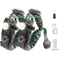 Nvioasport 20 In 1 Survival Paracord Bracelet Adjustable Gear Kit With Sos Led Light, Fire Starter, Bigger Compass, Survival Whistle, Perfect For Camping, Hiking, Fishing