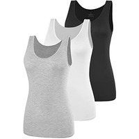 Amvelop Basic Womens Tank Tops 3 Pack Undershirts Black White Gray S