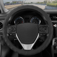 Bdk Genuine Black Leather Steering Wheel Cover For Car, Medium (14.5"" - 15.5"") - Ergonomic Comfort Grip For Men & Women, Car Steering Wheel Cover For Most Vehicles
