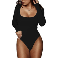 Bellelovin Women's Square Neck Long Sleeve T-Shirt Basic Bodysuit Jumpsuits (Black., X-Large)
