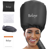 Bonnet Hair Dryer - Boloye Soft Bonnet Hood Hair Dryer Attachment With Heat Protector Headband To Reduces Heat Around Ears - Used For Curl, Hair Styling, Deep Conditioning And Hair Drying (Black)