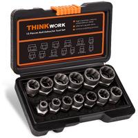 Thinkwork Bolt Extractor Set, 13+1 Pieces Impact Bolt & Nut Remover Set, Stripped Lug Nut Remover, Extraction Socket Set For Removing Damaged, Frozen, Rusted, Rounded-Off Bolts, Nuts & Screws