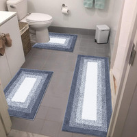 Bathroom Rug Mat Set 3 Piece, Non-Slip Shaggy Bath Mats, Absorbent Microfiber Bath Carpet For Bathroom Floor, Tub And Shower Machine Washable, Dark Grey