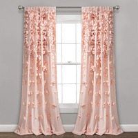 Lush Decor Riley Window Curtain Sheer Ruffled Textured Bow Window Panel For Living, Dining Room, Bedroom (Single), 54""W X 95""L, Blush
