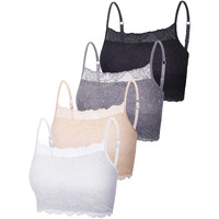 New 4 Pieces Women's Lace Cami Stretch Lace Half Cami Breathable Lace Bralette Top For Women Girls (Black, White, Beige, Grey, X-Large)