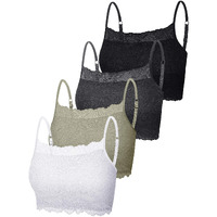 New 4 Pieces Women's Lace Cami Stretch Lace Half Cami Breathable Lace Bralette Top For Women Girls (Black, White, Medium)