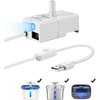 Veken Replacement Pump For 50Oz And 95Oz Pet Fountain Cat Water Fountain Dog Water Dispenser Ultra Quiet Long Lifespan Water Pump, Usb Cable, Led Lights