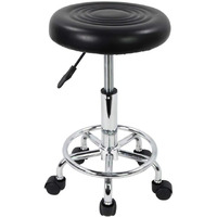 Kktoner Pu Leather Modern Round Rolling Stool With Footrest Height Adjustable Spa Drafting Salon Tattoo Work Massage Stools Task Chair Small (Black)