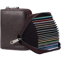Linno Rfid 20 Slots Credit Card Holder Genuine Leather Small Wallet For Women Or Men With Zipper