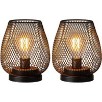 Decorkey Set Of 2 Battery Operated Lamp Led Table Lantern, Metal Cage Cordless Lamps With Led Bulb,Vintage Decorative Outdoor Lantern For Weddings, Parties, Patio, Events For Indoors Shelf Decor