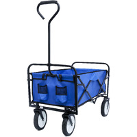 Collapsible Outdoor Utility Wagon Cart With Cup Holder, Large Capacity Folding Wagon Garden Shopping Cart,Heavy Duty Foldable Cart, For Outdoor Activities, Parks, Camping (Blue)