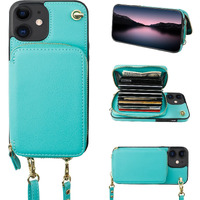 Bocasal Crossbody Wallet Case For Iphone 12/12 Pro, Rfid Blocking Leather Purse Case With Card Holder, Protective Handbag Flip Cover With Zipper Wrist Strap Lanyard For Women 5G 6.1 Inch (Mint Green)