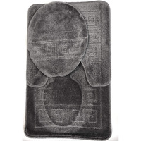 Wpm World Products Mart Bathroom Rugs Set 3 Piece Bath Pattern Rug (20X32)Large Contour Mats (20X20) With Lid Cover (Grey)