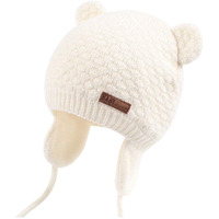Duoyeree Baby Winter Hat Earflap Cotton Lining Knit Beanie Cap For Toddler Girl Boy (12-18 Month, White)