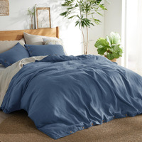 Bedsure Linen Duvet Cover King - Linen Cotton Blend Bedding Set, Soft & Cozy, 3 Pieces, 1 Duvet Cover 104X90 Inches And 2 Pillowcases, Slate Blue Color Cooling Bedding, Comforter Sold Separately