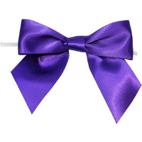 Pre-Tied Purple Satin Bows - 4 1/2 "" Wide, Set Of 12, Wired Craft Ribbon, Christmas, Gift Bows, Gift Basket, Wedding Embellishments, Birthday, Mardi Gras, Easter