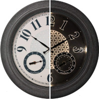 Presentime & Co 18"" Indoor / Outdoor Luminous Farmhouse Wall Clock With Thermometer & Hygrometer, Weather Thermometer -Gray Stone Finish, Bright Warm Light