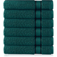Cotton Craft Ultra Soft 6 Pack Hand Towels 16X28 Teal Weighs 6 Ounces Each - 100% Pure Ringspun Cotton - Luxurious Rayon Trim - Ideal For Everyday Use - Easy Care Machine Wash