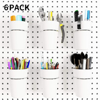 6 Sets Pegboard Hooks With Pegboard Cups, Ring Style Pegboard Bins With Rings, Pegboard Cup Holder Accessories For Organizing Storage (White)