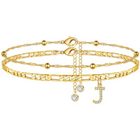 Ursteel Initial Ankle Bracelets For Women, 14K Gold Plated Ankle Bracelet With Initial J Dainty Adjustable Beaded Chain Figaro Chain Gold Anklets For Women Jewelry Gifts For Women Teen Girls
