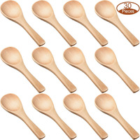 30 Pieces Small Wooden Spoons Mini Nature For Jars Mini Tasting Condiments Salt Spoons For Kitchen Cooking Seasoning Oil Coffee Tea Sugar(Natural Color)