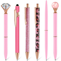 Qeeenar 6 Pcs Ballpoint Pens Set Metal Crystal Diamond Pen For Journaling Glitter Pretty Cute Stationery Black Ink Fancy Gifts For Women Girls Teacher Office Wedding School Supplies(Pink Series)