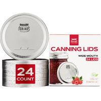 Wide Mouth Canning Lids, 24-Pack - Create Airtight Seals On Mason Jars To Preserve Food For Meal Prep  Emergency Food Storage - 34 In Metal Lids With Silicone Seals - Canning Supplies By Forjars