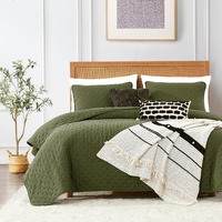 Roaringwild Green King Size Quilt Bedding Sets With Pillow Shams, Olive Lightweight Soft Bedspread Coverlet, Sage Quilted Blanket Thin Comforter Bed Cover, All Season, 3 Pieces, 104X90 Inches