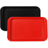 Tp Serving Trays With Handles, Melamine Grill Prep And Serving Platters For Outdoor, Parties And Bbq, Set Of 2, Black And Red