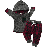 2T Boys Clothes Toddler Boy Cute Outfit Long Sleeve Hoodie Outfit Plaid Sweatshirt Pants Set Little Boy Clothes 3T Fall Winter