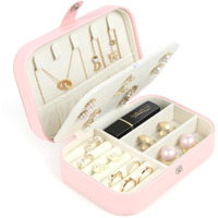Travel Jewelry Box, Small Jewelry Organizer Boxes For Women Girls, 2 Layer Travel Jewlery Case, Pu Leather Mini Portable Jewerly Storage Display Holder For Earrings, Ring, Necklaces, Bracelets - Pink