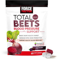 Total Beets Blood Pressure Support Supplements With Beet Powder, Great-Tasting Beets Chewables For Heart-Healthy Energy, And Increased Nitric Oxide, Force Factor, 60 Chews