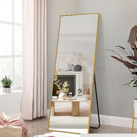 Neutype Full Length Mirror, 64 ""X21 "" Body Mirror With Stand Floor Standing Wall-Mounted Hanging Or Leaning Against Wall Aluminum Alloy Thin Frame (Gold)