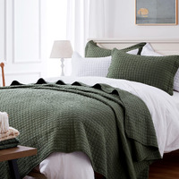 Sunstyle Home Quilt Set King Olive Green Lightweight Bedspread Soft Reversible Coverlet For All Season 3Pcs Army Green Square Quilted Quilted Bedding Sets (1 Quilt 2 Pillow Shams)(106""X96"")