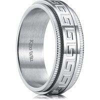 King Will 8Mm Silver Spinner Stainless Steel Ring Fidget Ring Anxiety Ring For Men Greek Key 9