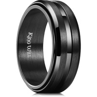 King Will 8Mm Black Stainless Steel Spinner Ring Relieving Stress Ring For Men Women Stress Anxiety Relief Ring Fidget Ring For Unisex Adults Teens Grooved Center Brushed Comfort Fit 10 10.5
