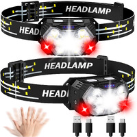 Lsnisni 9 Led Rechargeable Headlamp 2 Pack, 2000 Lumen Super Bright 10 Modes Motion Sensor Head Lamp With White Red Light, Waterproof Headlight Flashlight With Usb C Cable For Camping Hiking Fishing