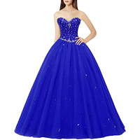 Likedpage Womens Sweetheart Ball Gown Tulle Quinceanera Dresses Prom Dress (Us10, Royal Blue) A A