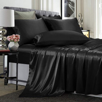 Treely 4 Piece Satin Sheets Twin Size - Silky Smooth Black Sheet Set With Deep Pocket, Fitted Sheet, Flat Sheet, 2 Pillowcases