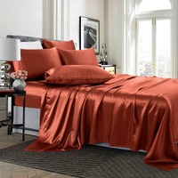 Treely Satin King Bed Sheets 6 Piece,Hotel Luxury Silky King Sheet Set With Deep Pocket,Fitted Sheet - Orange Rust King Sheets,1 Flat Sheet,4 Satin Pillowcase - Soft And Breathable