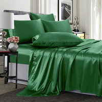 Treely 6 Piece Satin Sheets Queen Size Silky Smooth Blackish Green Satin Sheet Set With Deep Pocket, Satin Fitted Sheet, Flat Sheet, 4 Satin Pillowcase