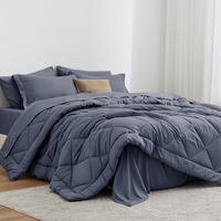 Love 's Cabin Queen Comforter Set Navy Blue, 7 Pieces Queen Bed In A Bag, All Season Queen Bedding Sets With 1 Comforter, 1 Flat Sheet, 1 Fitted Sheet, 2 Pillowcase And 2 Pillow Sham