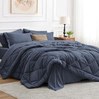 Love 's Cabin King Size Comforter Set Navy Blue, 7 Pieces King Bed In A Bag, All Season King Bedding Sets With 1 Comforter, 1 Flat Sheet, 1 Fitted Sheet, 2 Pillowcase And 2 Pillow Sham