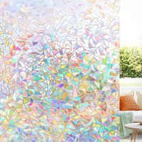 Lute Window Privacy Film, Rainbow Window Film, 3D Decorative Stained Glass Cling, Non-Adhesive Vinyl Static Cling Removable Glass Stickers, Sun Uv Blocking Decal Covering For Home, 17.5 X 78.7 Inches