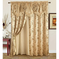 Golden Rugs Jacquard Luxury Curtain Window Panel Set With Attached Valance And Backing Bedroom Living Room Dining 112Inx84In Each Jana Collection (Beige)
