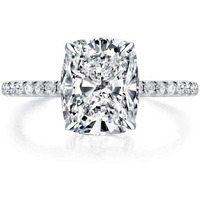 Bo.Dream Cushion Cut 3Ct Cubic Zirconia Cz Platinum Plated Sterling Silver Engagement Rings Women (6.5)