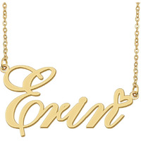 Aoloshow Erin Name Necklace Heart Charm Pendant 18K Gold Plated Stainless Steel Jewelry For Womens Graduation