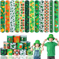 Junebrushs St. Patrick 's Day Slap Bracelets, 56 Pack Saint Patricks Party Favors For Kids Shamrock Slap Bands Irish Clover Wristbands Snap Bracelets Bulk For Boys Girls Birthday Gifts Party Supplies