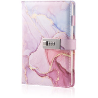 Marble Diary With Lock For Girls And Women, A5 Leather Locked Journal For Teen Girls, Secret Cute Password Lock Notebooks With Pen Holder For Travel Diary Office Notepad (Pink)